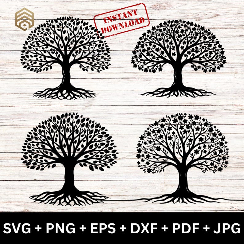 4 Tree of Life SVG Bundle Digital Download Boho Family Roots Clipart ...