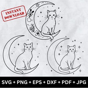 Magical Cat Moon SVG Celestial Kitty Clipart Witchy Cricut Vector Spooky Kitten PNG Stars Mystical Animal Decal Halloween Gift Download