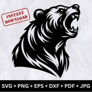 Roaring Bear SVG Digital Download Grizzly Bear Clipart Wild Animal Silhouette Angry Bear Cut File PNG EPS for Cricut Sublimation Printing