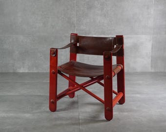 Poltronova ''Bardella'' Chair by Umberto Brandigi, 1967 Italian Leather & Wood Chair, Vintage Design