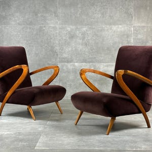 Wooden Armchairs, 1940s, Set of 2