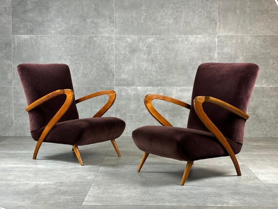 Wooden Armchairs, 1940s, Set of 2