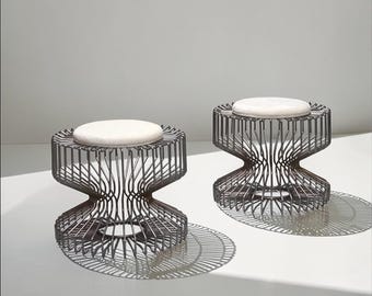 Verner Panton attributed Wire Stools, 1960s - Pair of Mid-Century Modern Sculptural Metal Stools - Rare Space Age Design
