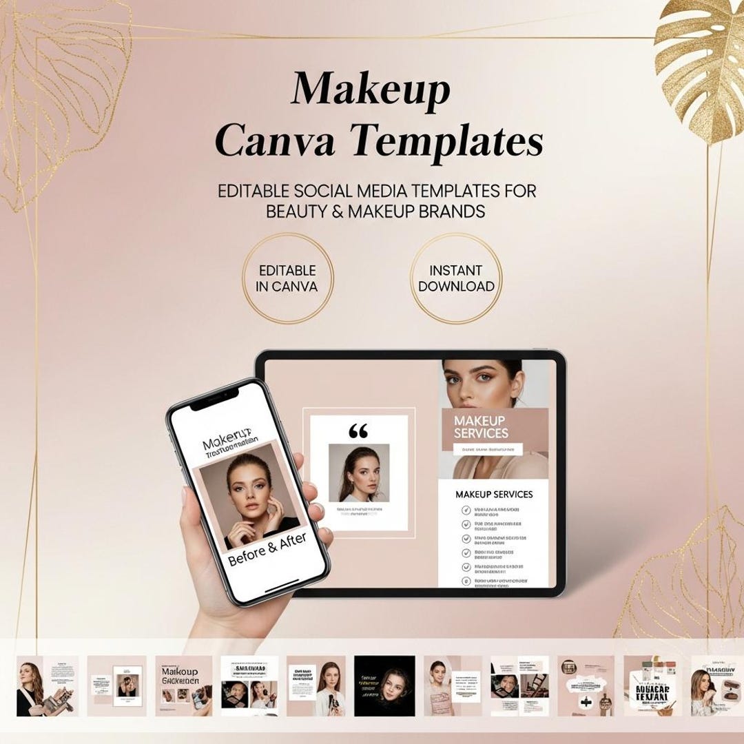 Makeup Canva Templates | Editable Social Media Post Bundle for Makeup ...