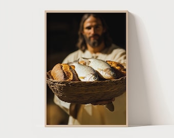 Jesus Feeds the 5000 | 5 loaves bread fish, bible art, jesus art, christian art, biblical christian
