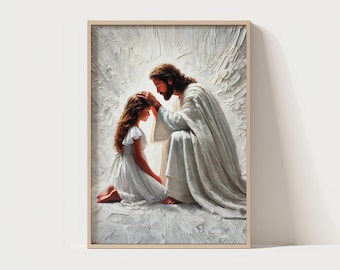 His Love–Jesus and girl art, Jesus and kids art, Christian Painting, Lds jesus and girl, Bible Wall Art
