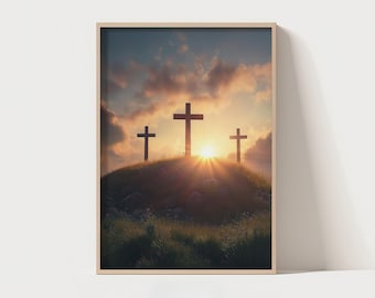 Jesus Is Risen Cross Art | Christian Easter Decor | Resurrection Wall Art | He Is Risen Printable