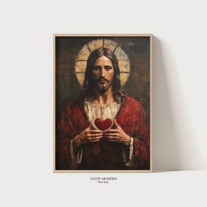 Sacred Heart of Jesus | Jesus sacred heart, Jesus oil painting, bible verse wall art, Jesus portrait, christian art