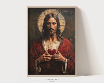 Sacred Heart of Jesus | Jesus sacred heart, Jesus oil painting, bible verse wall art, Jesus portrait, christian art