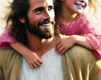 Jesus Carrying Child Wall Art Printable, Christian Father Child Art, Jesus With Child Painting, Faith Based Nursery Decor, Christian Gift