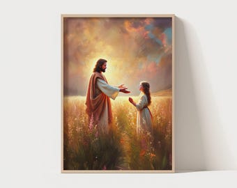 Come, Follow Me | Jesus With Girl Art, Christian Bible Art, Inspirational Jesus Artful Decor, Jesus and kids art, Lds Jesus and girl