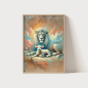 The Lion and Lamb | christian wall art, digital art print, religious decor, inspirational home decor