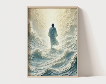 Faith in the Storm Wall Art – Jesus Walking on Water Printable – Christian Encouragement Gift
