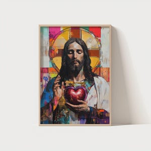 Sacred Heart of Jesus | modern Jesus art, Jesus sacred heart, sacred heart print, christian walle art, Jesus portrait, modern art christian