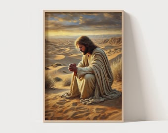 Lent Devotional Printable – Jesus 40 Days in the Desert Art – Christian Fasting Prayer Wall Decor