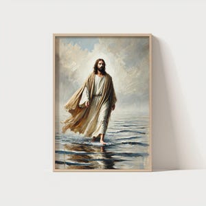 Jesus geht über Wasser – Inspirierendes Ölgemälde | Jesus Kunstvolle Wandkunst | Christlicher Jesus Kunstdruck