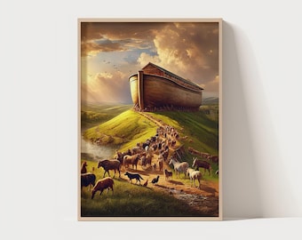Noah’s Ark | bible art, two of every animal, bible poster, old testament flood, story of noah's ark