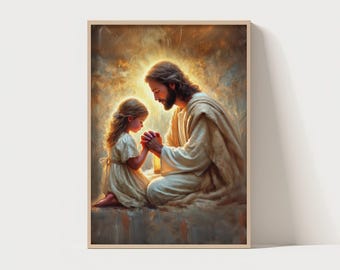 Light of the World– Jesus With GIrl Art, Christian Bible Art, Inspirational Jesus Artful Decor, Printable Christian Art