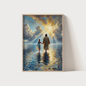 Miracles of Faith– Jesus and girl art, Jesus walks on water, Christian Painting, Lds Jesus and girl, Bible Wall Art