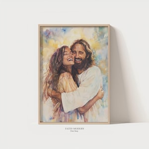 First To Heaven | Jesus hug, Jesus woman art, Christian bible art, inspirational Jesus artful decor, modern Jesus painting