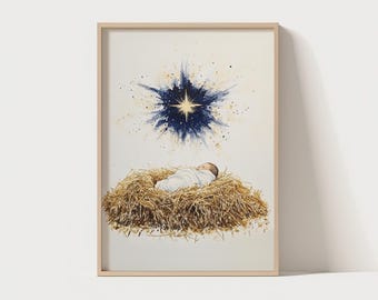 Birth of Jesus Art | bible art, wall art birth of jesus, scripture art, jesus birth, watercolor Jesus art