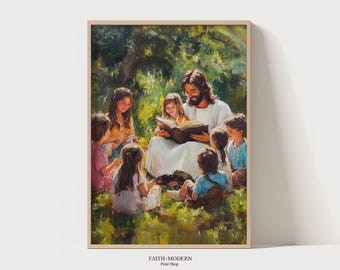 Jesus Teacher | Printable Christian Wall Art, Jesus with children, Jesus Teaching Kids, Jesus Wall Art