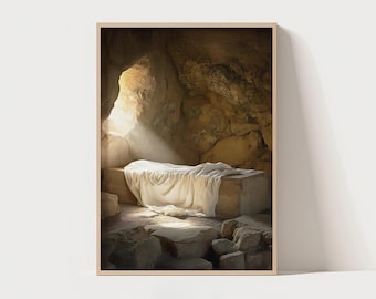 Empty Tomb Printable | He Is Risen Wall Art | Christian Easter Decor | Resurrection Art Print | Bible Verse Art