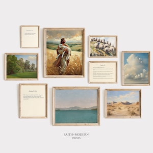 Christian Wall Art Set – 9 Printables Included | Bible Art| Psalms 23, John 3 16, Genesis 1:1 | Scripture Printables