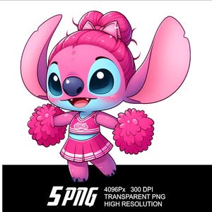 5 PNG Cheer Stitch Angel Design Stitch Angel Cheer Clipart Png High Resolution 4096px Design printing or Sublimation for Tshirt Sticker Mug image 3