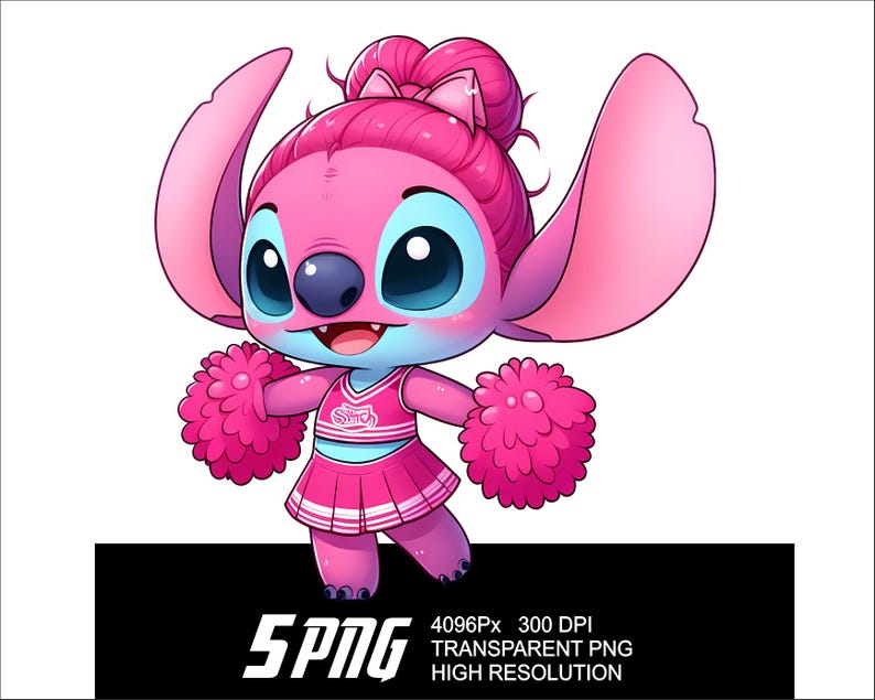 5 PNG Cheer Stitch Angel Design Stitch Angel Cheer Clipart Png High Resolution 4096px Design printing or Sublimation for Tshirt Sticker Mug image 3