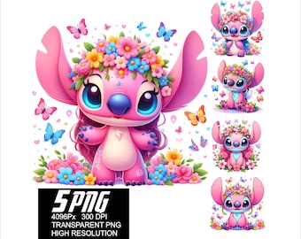 5 PNG Diseño de flores de mariposa de puntada de ángel Puntada de niña Png Diseños de alta resolución 4096px Impresión o sublimación para calcomanías de camisetas y tazas