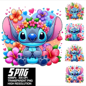 5 PNG Stitch Flowers Design Stitch Love Flowers Png High Resolution 4096px  Designs suitable printing or Sublimation for Tshirt Sticker Mug