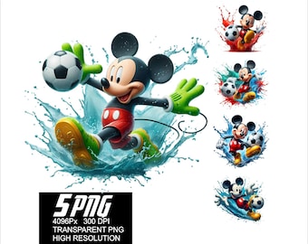 5 PNG Mickey Soccer Design Mouse Football High Resolution 4096px  Designs suitable printing or Sublimation for Tshirt Sticker Mug