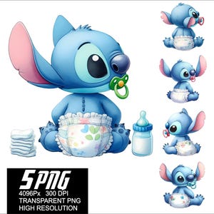 5 PNG Stitch Baby Boy Design Stitch High High Resolution 4096px  Designs suitable printing or Sublimation for Tshirt Sticker Mug
