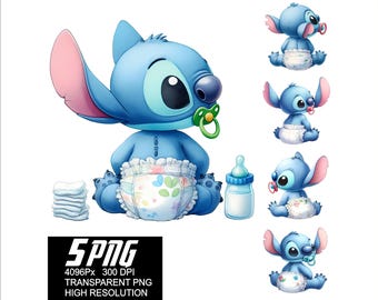 5 PNG Stitch Baby Boy Design Stitch High High Resolution 4096px  Designs suitable printing or Sublimation for Tshirt Sticker Mug