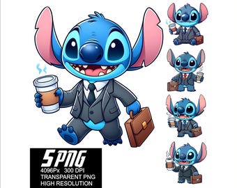 5 PNG Stitch Coffee Design Food Stitch Coffee Png Diseños de alta resolución de 4096 px adecuados para impresión o sublimación para camisetas, calcomanías y tazas