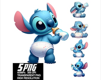 5 PNG Stitch Baby Milk Design Baby Stitch High Resolution 4096px  Designs suitable printing or Sublimation for Tshirt Sticker Mug