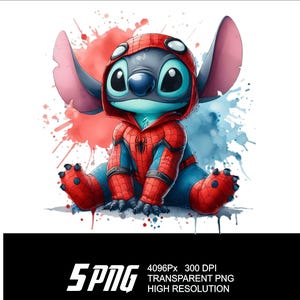 May include: A blue and gray cartoon character wearing a red and blue Spiderman costume with a watercolor background.