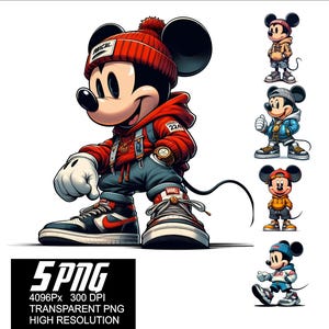5 PNG Mickey Streetwear Design Mouse Streetwear Alta Resolução 4096px Designs adequados para impressão ou sublimação para camiseta adesivo caneca