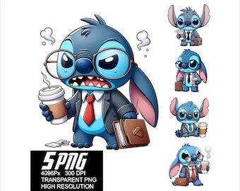 5 PNG Stitch Coffee Design Food Stitch Coffee Png Diseños de alta resolución de 4096 px adecuados para impresión o sublimación para camisetas, calcomanías y tazas