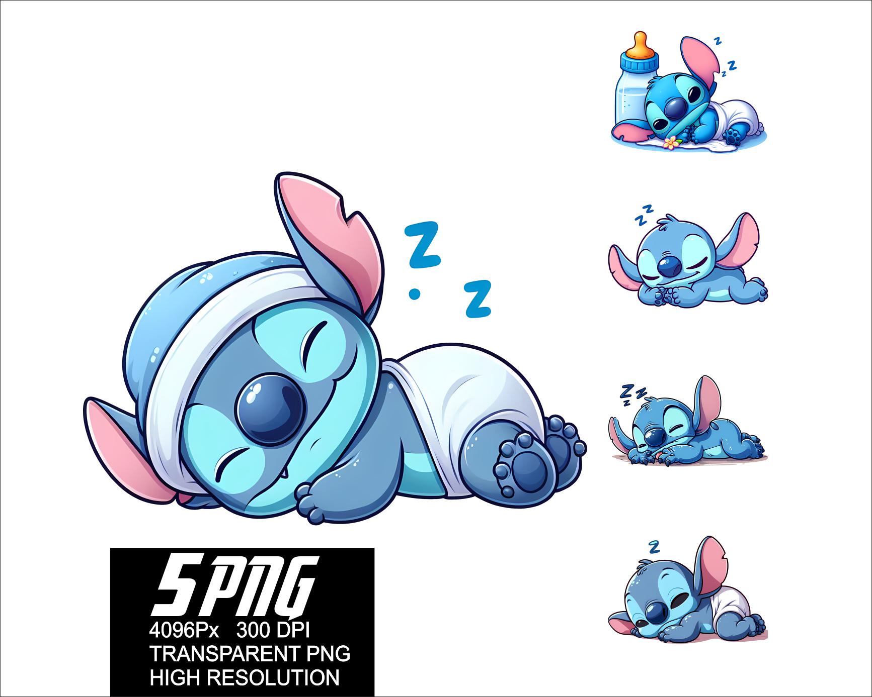 5 PNG Stitch Baby Sleep Design Stitch Sleep High Resolution 4096px  Designs suitable printing or Sublimation for Tshirt Sticker Mug