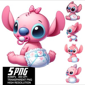 5 PNG Stitch Baby Girl Angel Design Stitch High Resolution 4096px  Designs suitable printing or Sublimation for Tshirt Sticker Mug