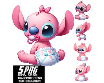5 PNG Stitch Baby Girl Angel Design Stitch High Resolution 4096px  Designs suitable printing or Sublimation for Tshirt Sticker Mug