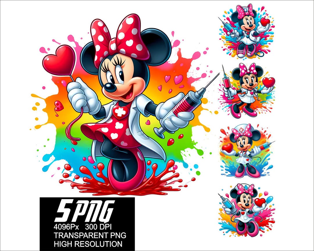 5 PNG Minnie Nurse Girl Design Mouse Nurse Heart High Resolution