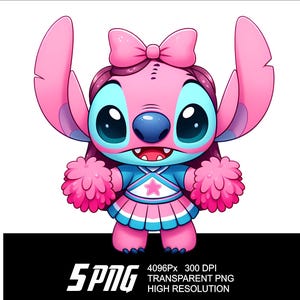 5 PNG Cheer Stitch Angel Design Stitch Angel Cheer Clipart Png High Resolution 4096px Design printing or Sublimation for Tshirt Sticker Mug image 4
