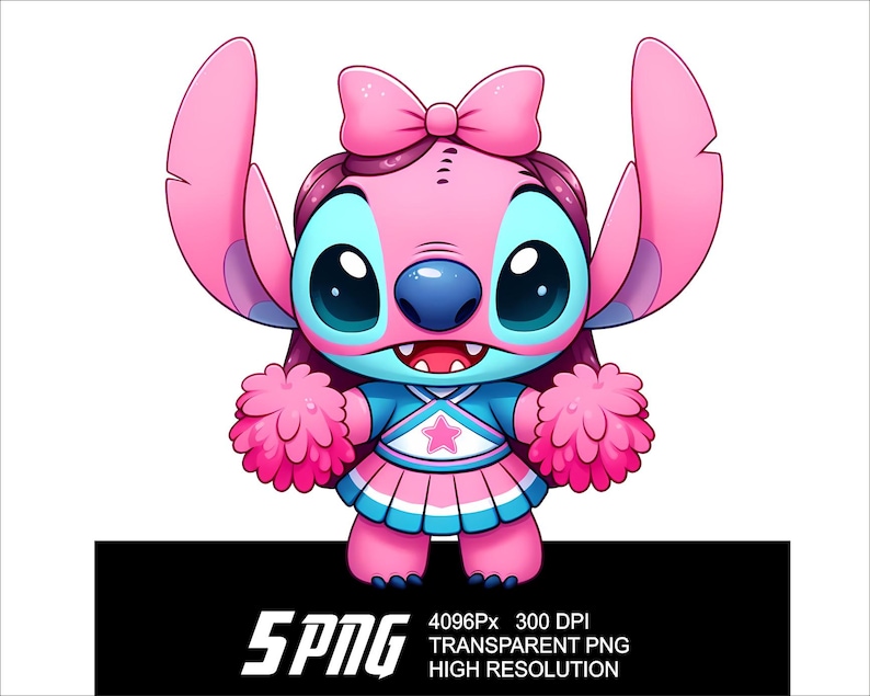 5 PNG Cheer Stitch Angel Design Stitch Angel Cheer Clipart Png High Resolution 4096px Design printing or Sublimation for Tshirt Sticker Mug image 4