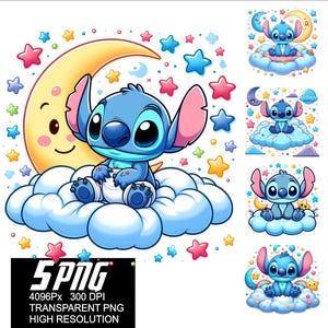 5 PNG Stitch Baby Cloud Design Stitch Baby High High Resolution 4096px  Designs suitable printing or Sublimation for Tshirt Sticker Mug