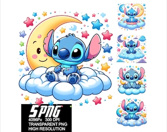5 PNG Stitch Baby Cloud Design Stitch Baby High High Resolution 4096px  Designs suitable printing or Sublimation for Tshirt Sticker Mug