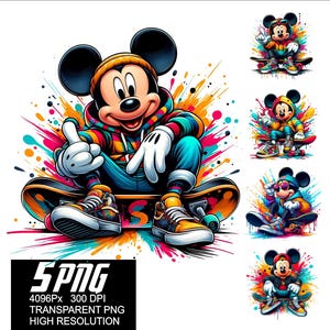 5 PNG Mickey Streetwear Design Mouse Streetwear Alta Resolução 4096px Designs adequados para impressão ou sublimação para camiseta adesivo caneca