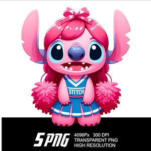 5 PNG Cheer Stitch Angel Design Stitch Angel Cheer Clipart Png High Resolution 4096px Design printing or Sublimation for Tshirt Sticker Mug image 5